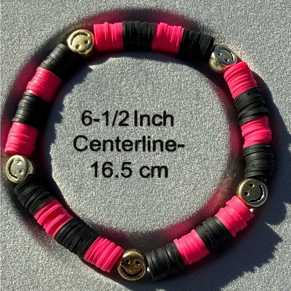 Handmade Pink and Black Heishi Bracelet Y2K Stackable‎ Preppy 90s Surfer Beachy